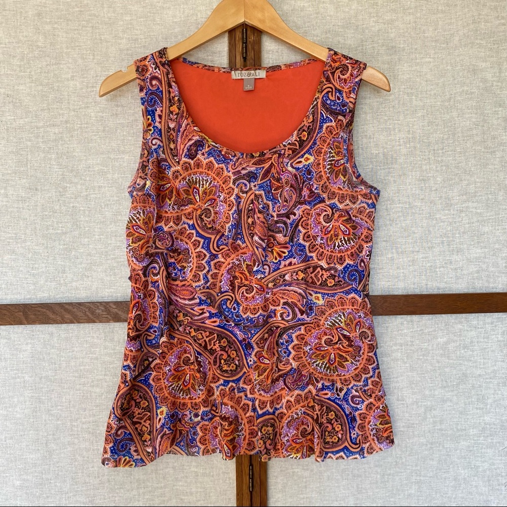 Rob & Ali Tiered Ruffle Paisley Blouse - Small